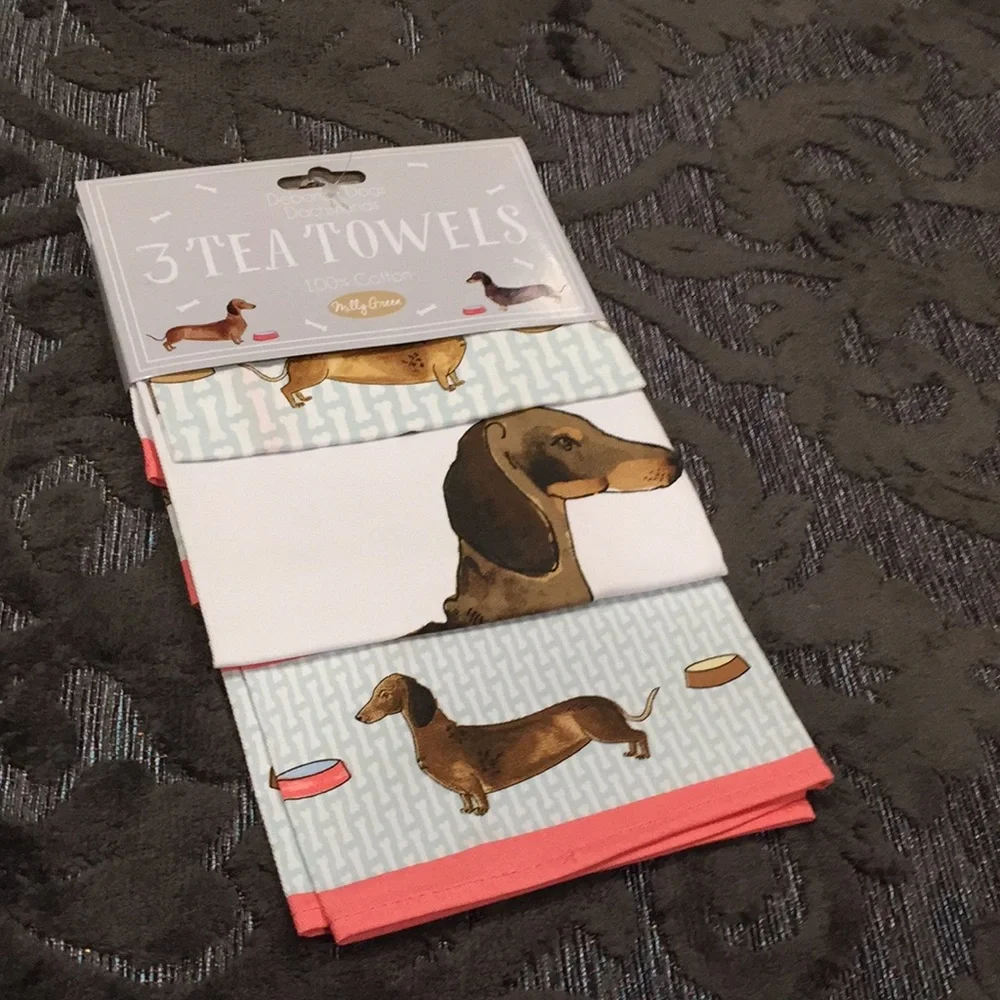 Molly Green dachshund 3 tea towels set